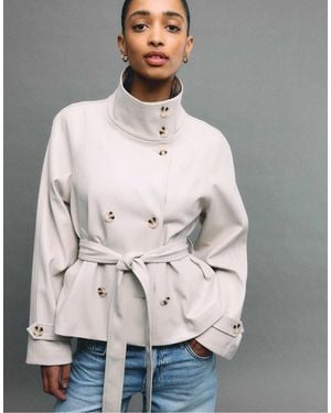 Stradivarius High Neck Leather Effect Trench Coat - Grey