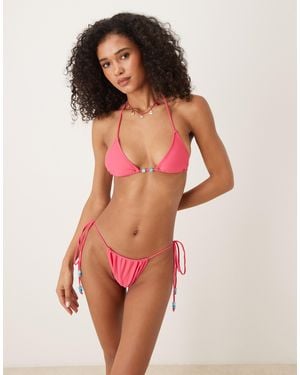 Motel Leyna Tie-Side Ruche Bikini Brief - Red