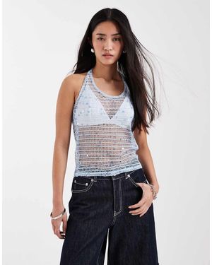 JJXX Top Azul De Croché Con Cuello Halter Y Lentejuelas De