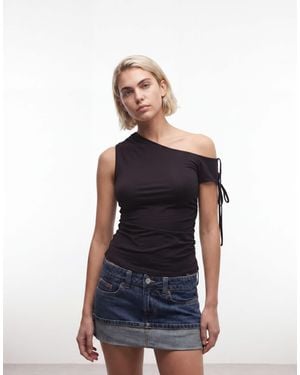Monki Off Shoulder Ruched Top - Blue