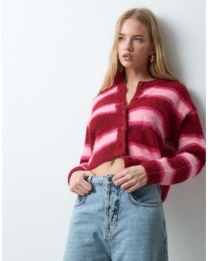 Threadbare Gilet en maille brossée à rayures bordeaux - Rouge