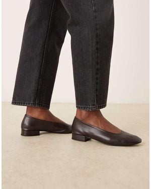 Mango 100% Leather Heeled Ballet Pump - Black