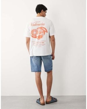 Jack & Jones Camiseta Blanca Extragrande Con Estampado "Valencia" En La Espalda De -Blanco - Azul