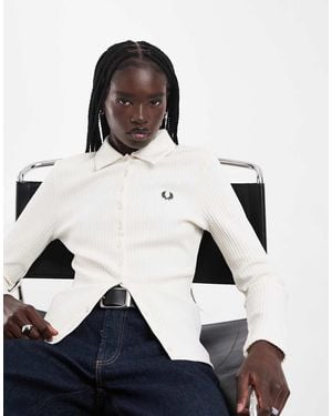 Fred Perry Polo De Manga Larga Con Canalé Ancho Y Botones En-Blanco - Azul