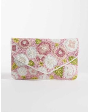 True Decadence Bolso Clutch Blanco Estilo Sobre Con Diseño Adornado De Flores De - Gris