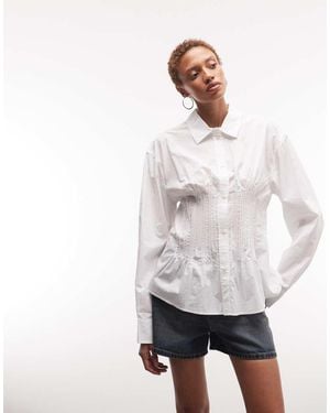 Weekday Cinched Shirt With Rouching And Peplum Hem - White