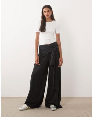 ASOS Asos Design Tall Wrapover Detail Wide Leg Pants - White