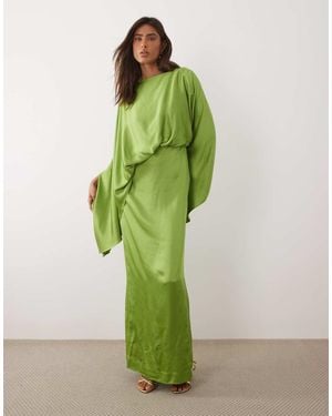 Mango Drape Detail Satin Half Sleeve Maxi Dress - Green