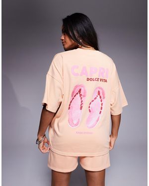 Kaiia T-shirt oversize avec imprimé tongs et capri - pêche - Rose