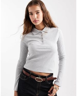 Mango Teen Long Sleeve Polo Top - Gray
