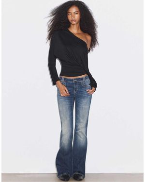 Stradivarius Embroidered Pocket Bell Bottom Jeans - Blue