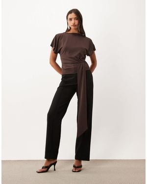 ASOS Flutter Sleeve Slash Neck With Drape - Natural