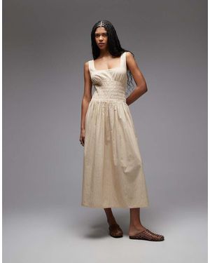 Collusion Stripe Shirred Square Neck Maxi Dress - Grey