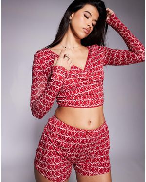 Kaiia Exclusive Mix And Match Wrap Front Pyjama Top Co-ord - Red