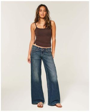 Hollister Andi Adjustable Waist Ultra Low-Rise Dark Wash Super Baggy Jeans - Blue