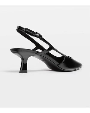 Stradivarius Wide Fit. Kitten Slingback Shoes - Black