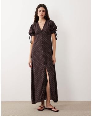 Miss Selfridge Spun Button Through Maxi Tea Dress - Brown