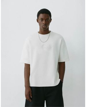 Pull&Bear Heavyweight T-shirt With Raised Logo - White
