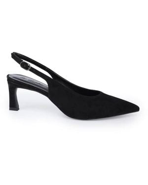 OFF THE HOOK Danni Suede Pointed Toe Slingback Kitten Heel Court Shoes - Black