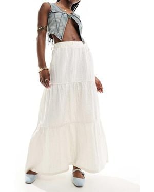 Pieces Boho Tiered Maxi Skirt - White