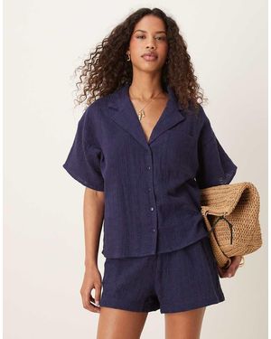 ASOS Overhemd Met Broderie En Reverskraag - Blauw
