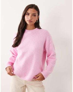 Aria Cove Knitted Crew Neck Ribbed Cuff Jumper - Pink