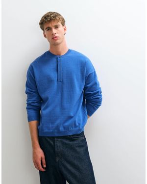 ASOS Oversized Knitted Henley Sweater - Blue