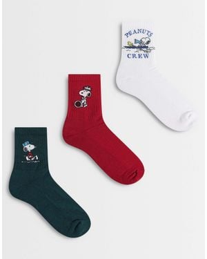 ASOS 3 Pack Of Snoopy And Friends Socks - Red