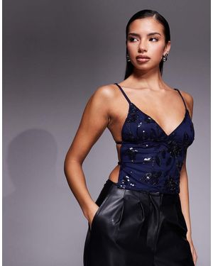Edikted Pia Equin Floral Backless Top - Blue