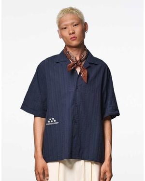 Bershka Short Sleeve Boxy Print Shirt - Blue
