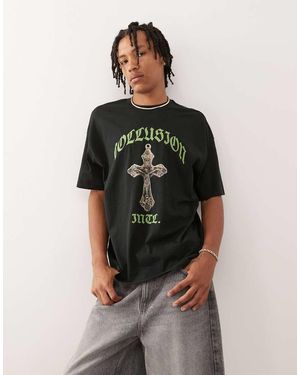 Collusion T-Shirt Nera Con Stampa Verde