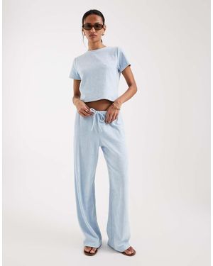 4th & Reckless Cotton Rich Towelling Tie Waist Wide Leg Trousers - Blue