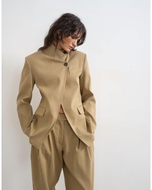 TOPSHOP Funnel Neck Blazer - Natural