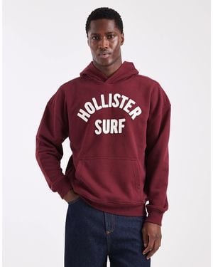 Hollister Sweat à capuche en tissu éponge coupe carrée - Rouge