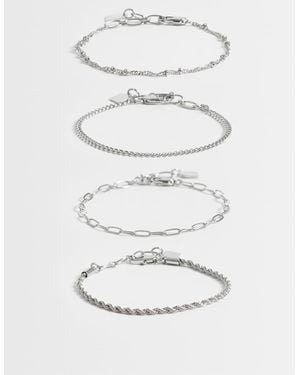 ASOS Pack De 4 Pulseras Plateadas Estilo Cadenas Finas - Gris