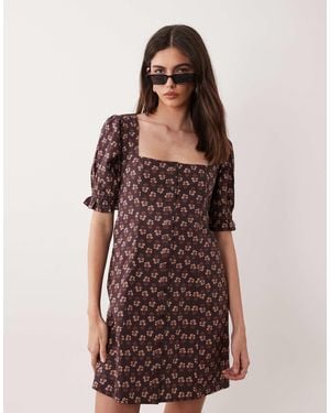 Miss Selfridge Button Front Mini Dress - Brown