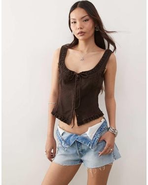 Monki Corset Tie Front Top - Blue