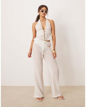Mango Ramie Crinkle Tie Waist Co-ord Trouser - Natural