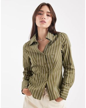 Miss Selfridge Aansluitend Gestreept Overhemd Van Popeline - Groen