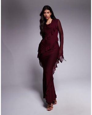 DASKA Robe longue à volants en mousseline - bordeaux - Violet
