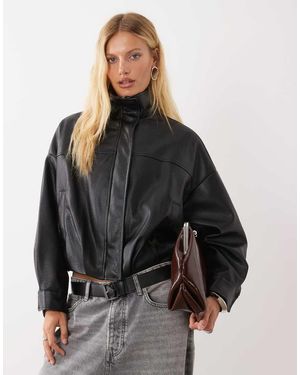 Mango Faux Leather Funnel Neck Jacket - Black
