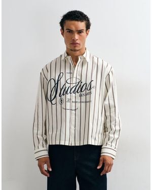 ASOS Boxy Oversized Stripe Shirt With Front Graphic - White