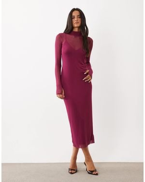 AFRM Shailene Mesh Turtleneck Cami Lining Bodycon Midi Dress - Red