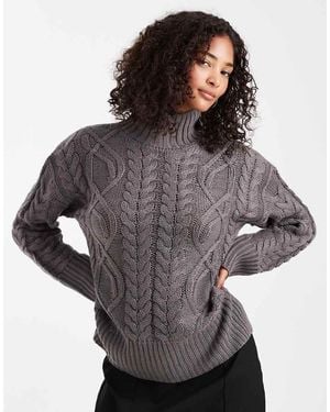 Brave Soul Chunky Cable Knit High Neck Jumper - Grey