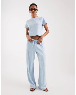 4th & Reckless Cotton Rich Towelling Tie Waist Wide Leg Pants - Blue