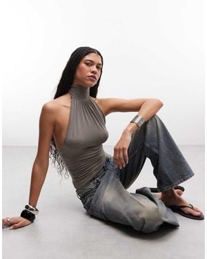 Weekday Halterneck Top With Open Back - Grey
