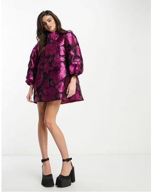 Sister Jane Balloon Sleeve Tie Mini Dress - Red