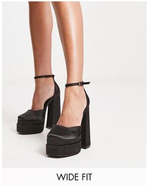 Truffle Collection Wide Fit Double Platform Heeled Shoes - White