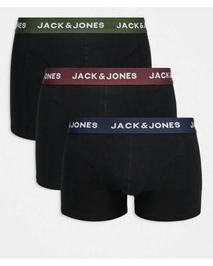 Jack & Jones 3 Pack Trunk With Coloured Waistband - Black
