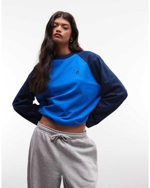 Collusion Raglan Long Sleeve Boxy Tshirt - Blue